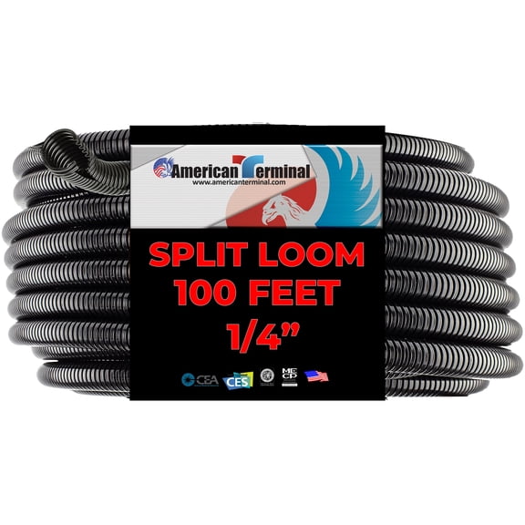 100 FT 1/4" INCH Split Loom Tubing Wire Conduit Hose Cover Auto Home Marine Blk
