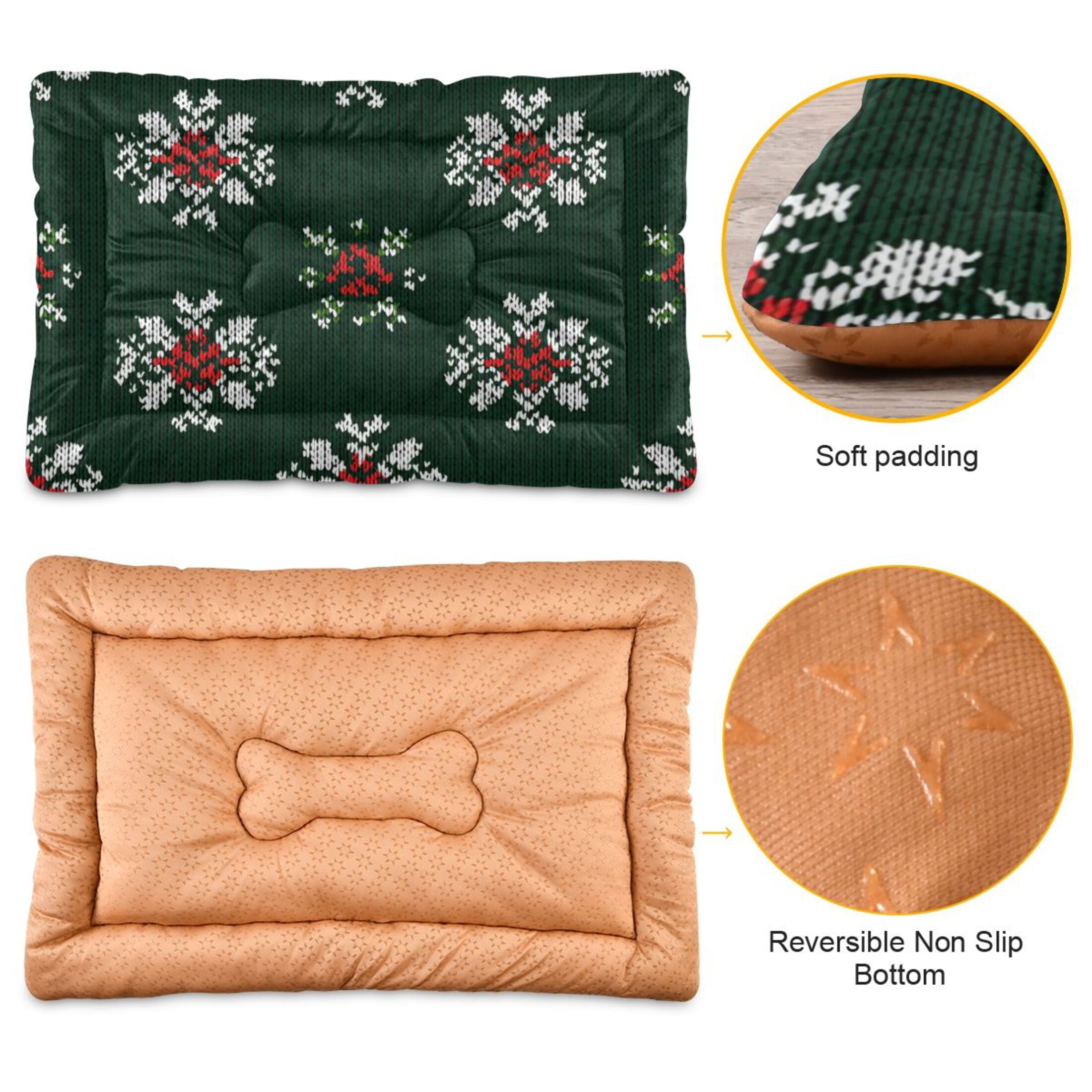 Cozy Mat Pet Bed Indoor Outdoor Warm Soft For Cat Dog Puppy(S/M) Snowflake Dark Green