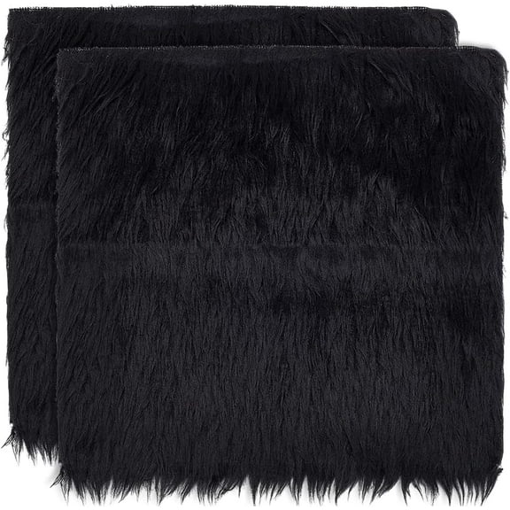 2Pcs Black Faux Fur Fabric 9.8x9.8 Inch Soft Plush Shaggy Squares Pre-Cut Craft Fur Fabric for Gnome Crafts Costumes Rugs Pillows Sewing Decorations