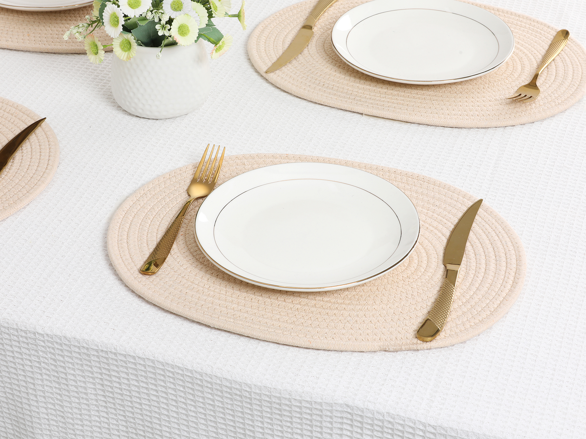 Unique Bargains Set of 4 Cotton Rope Placemats for Dining Table Decor Table Mat Khaki