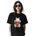 thumbnail image 2 of Women's T-Shirts, Lucky Cat Animal Kitten Cotton Crewneck Tee Short Sleeve Casual Tops Loose Graphic T-Shirt Black, 5XL, 2 of 7