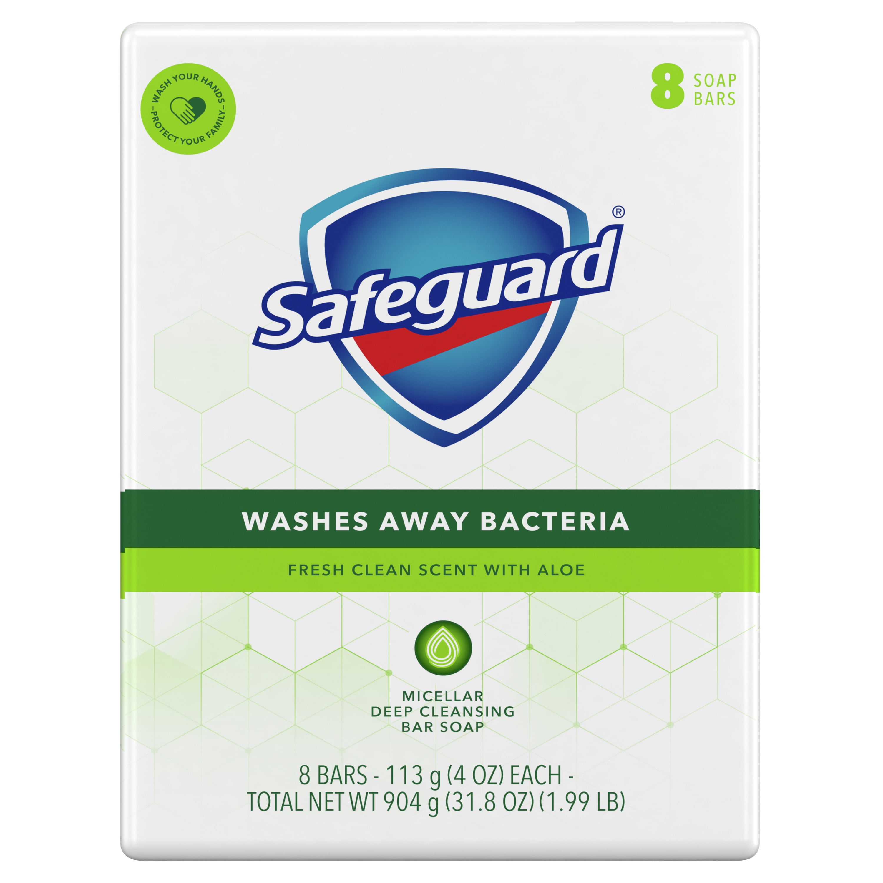 Safeguard Bar Soap Fresh Clean Scent with Aloe, 4oz (8 Count)