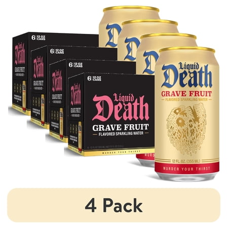 (4 pack) Liquid Death, Grave Fruit, Grapefruit-Flavored Sparkling Water, 6-pack (12 fl oz Cans), Low Sugar, Huge Flavor and No Artificial Sweeteners