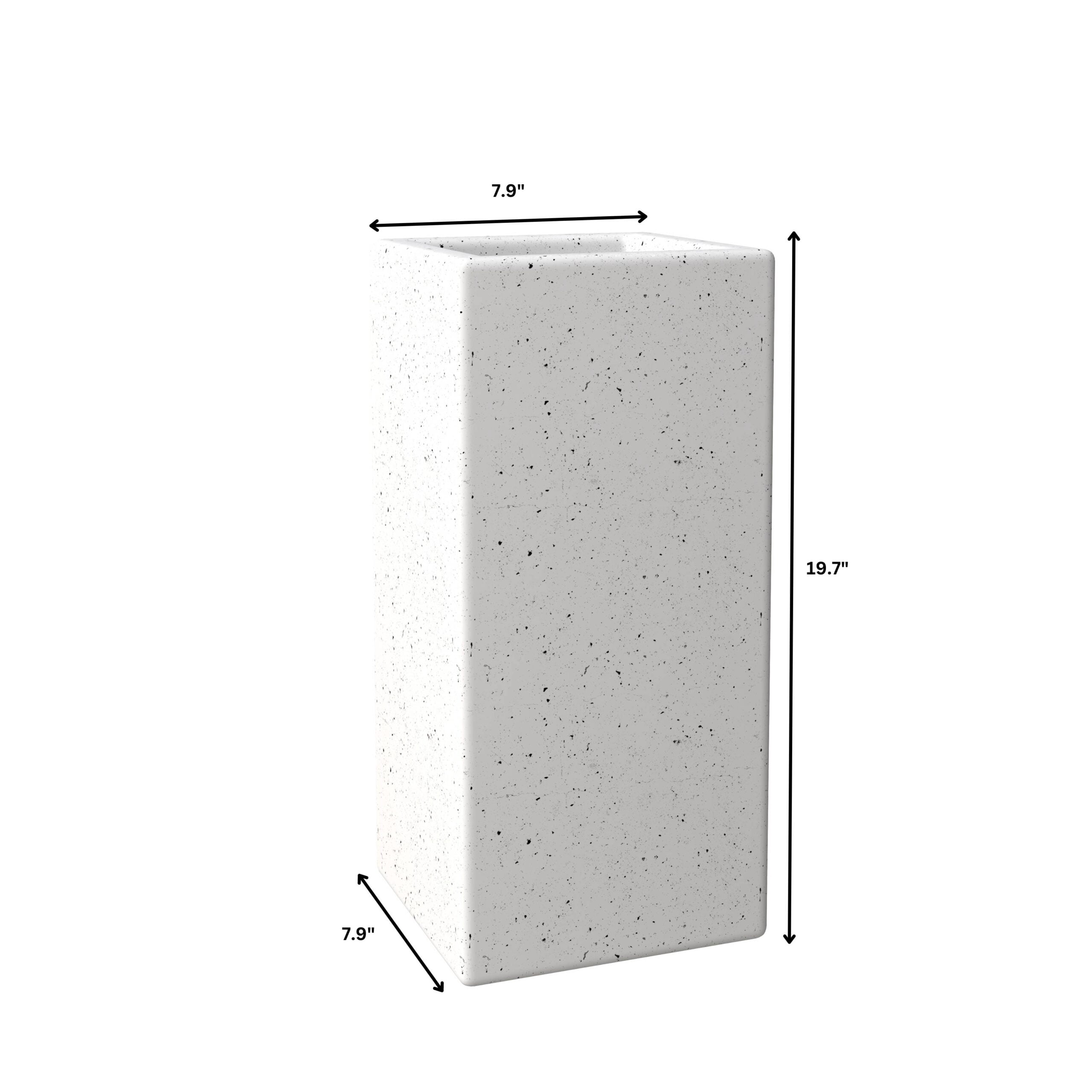 LeisureMod Terra Fiberstone and MGO Clay Planter, Mid-Century Modern Tall Square Planter Pot for Indoor and Outdoor (Dotted White, 20 Inch)
