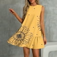 thumbnail image 7 of Womens Summer Dress with Pockets Floral Print Sleeveless Loose Crew Neck Tank Short Dress Pleated Swing Sundress (XL, Yellow), 7 of 7