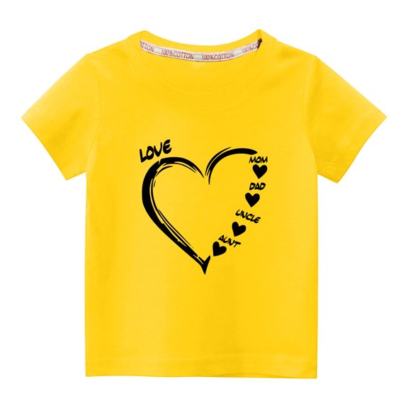 MeetoTime 3-10Years Kids Valentine's Day Print Short Sleeve Top Solid Color Round Neck Cotton T-shirt for Toddler Boys Girls