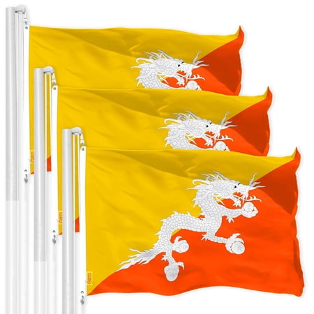 G128 3 Pack: Bhutan Bhutanese Flag | 3x5 Ft | LiteWeave Pro Series Printed 150D Polyester | Country Flag, Indoor/Outdoor, Vibrant Colors, Brass Grommets, Thicker and More Durable Than 100D 75D Poly