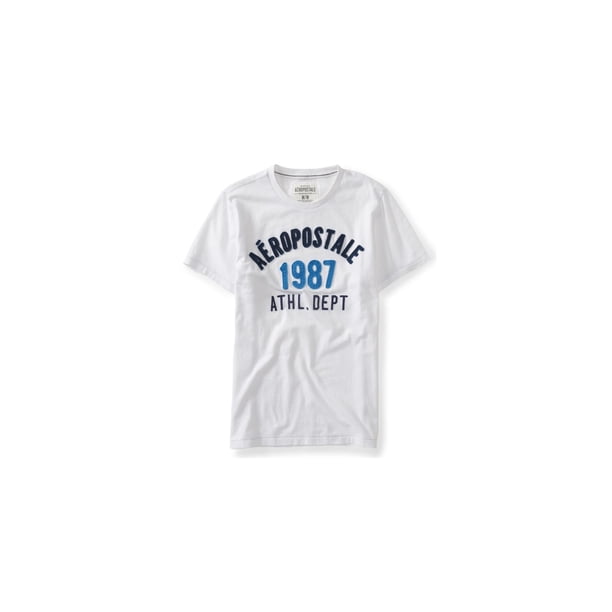 Aeropostale Mens 1987 Athl Dept bordado adornado playera, blanco, pequeño Aeropostale Camiseta adornada