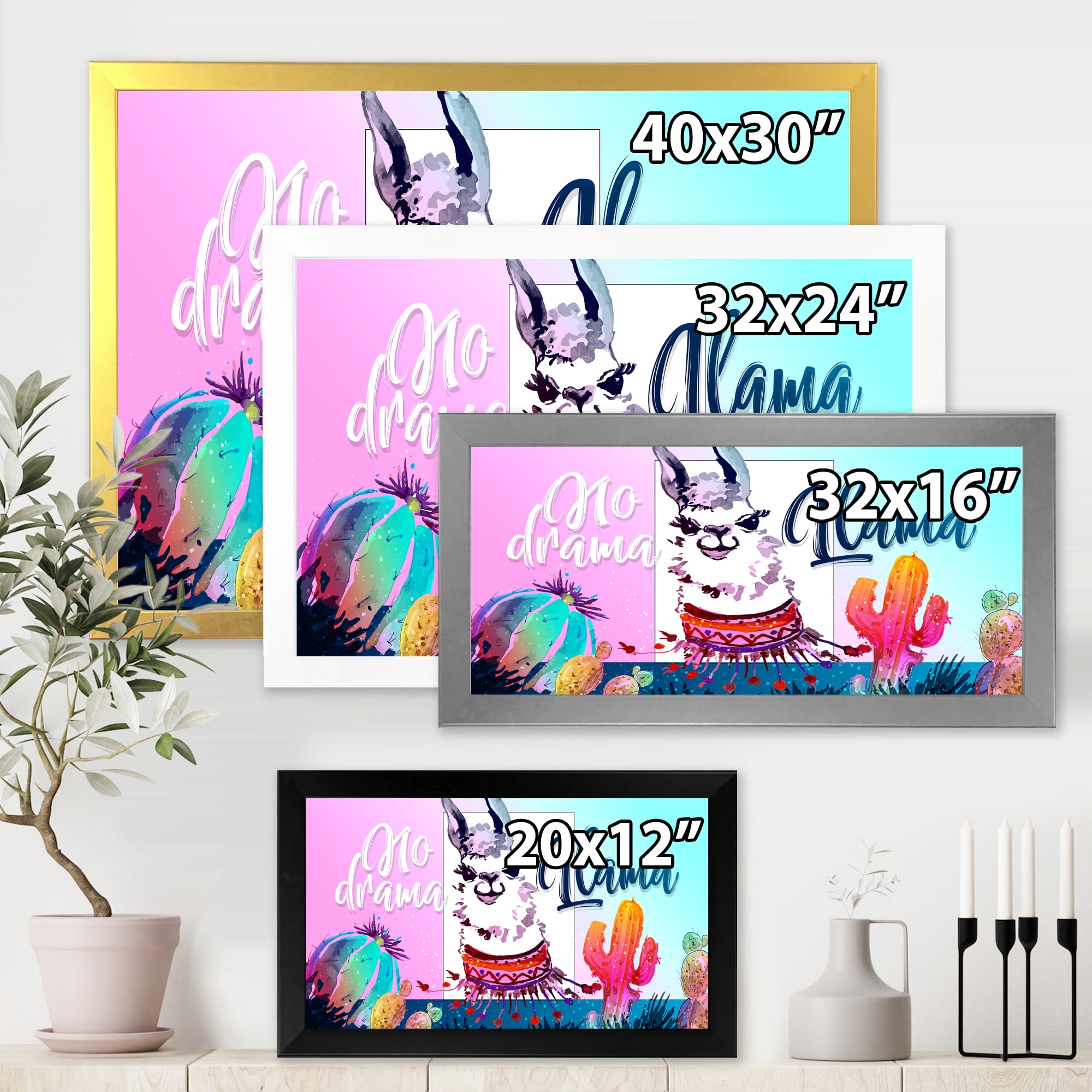 Designart 'No Drama and Colorful Llama' Children's Art Framed Art Print