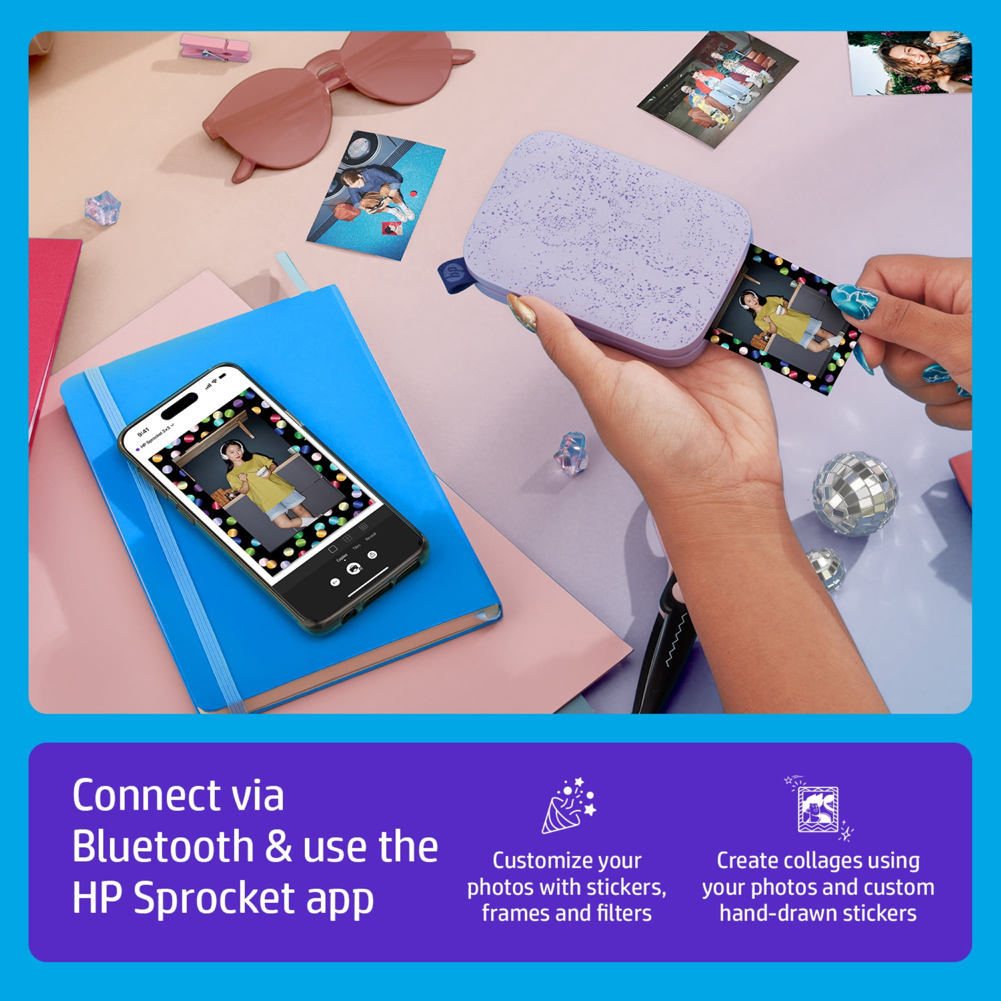 HP Sprocket Compact Portable Photo Printers, with Accessories Included, Purple, 1 Count, 1 Pack