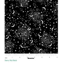 Cotton Starry Sky Black Happy Hauntings Glow in the Dark Stars Moons Night Sky Benartex Black Cotton Fabric Print by the Yard (14947G-12)