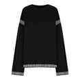 thumbnail image 3 of JGGSPWM Women's Fashion Solid Crewneck Loose Fit Long Sleeve Contrast Cable Knit Pullover Jumper Tops Casual Loose Crewneck Knit Solid Pullover Sweater Black L, 3 of 4
