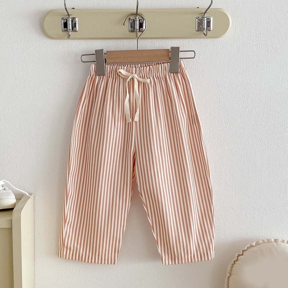 BFHHYA Boys Girls Striped Pants Elastic Waist Drawstring Anti-Mosquito Barrel Pants Kids Lightweight Casual Pants Ages 12 M-6 Y