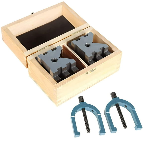 ALL-CARB V Block Set with Clamp Hardened Steel 90 Degree Angle Precision V Block Set 2-3/8 x 2-3/4 x 2 Multi-Use Gauge Gage Machinist Tool with Box