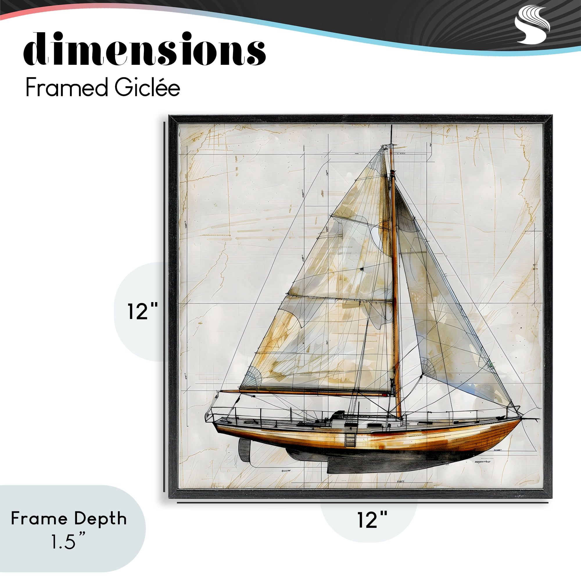 Stupell Industries Vintage Sailboat Drawing Blueprint Black Framed Giclee Art, design by Creative Studio