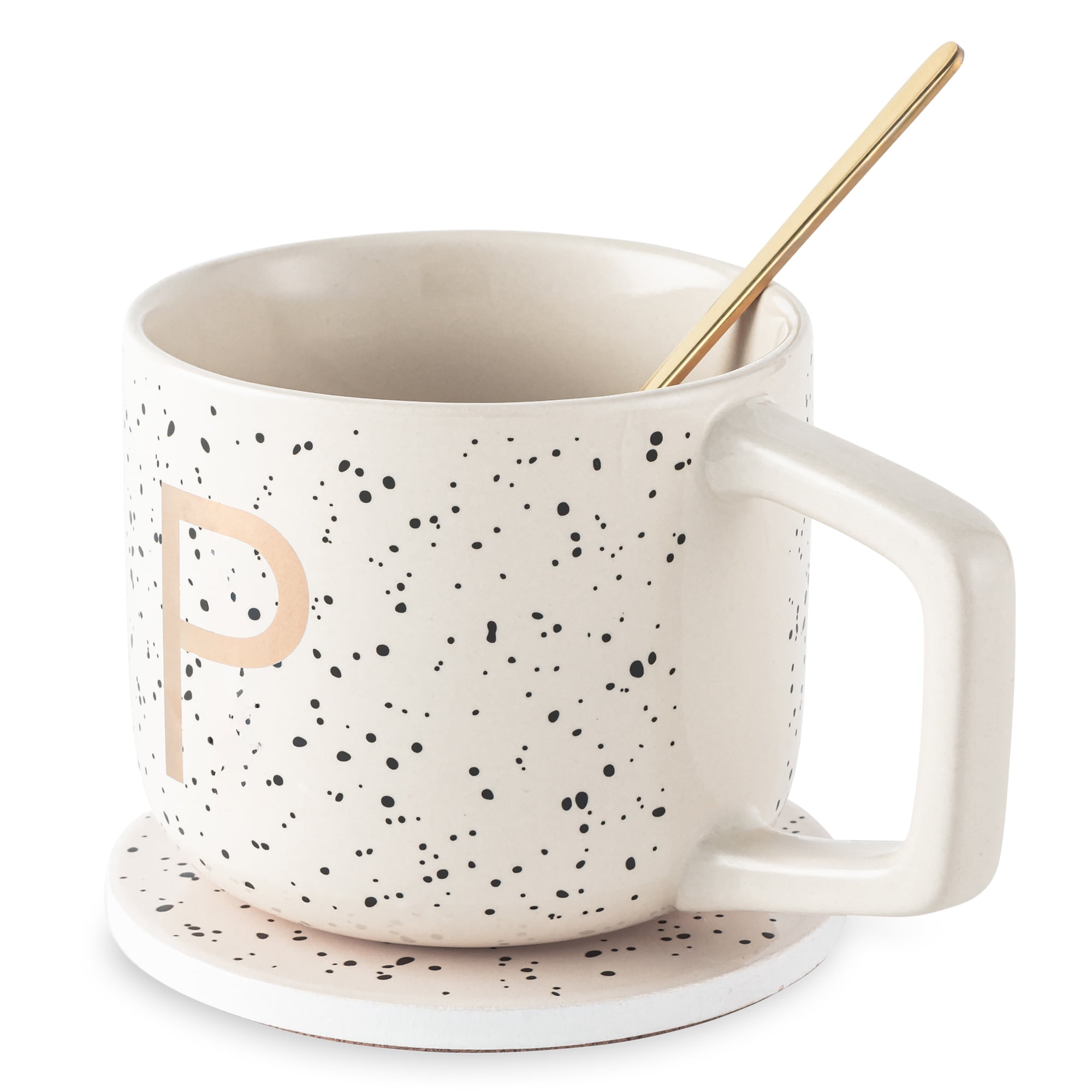 Thyme & Table 13.5 fl oz Monogram P Stoneware Mug, Coaster and Stir Set