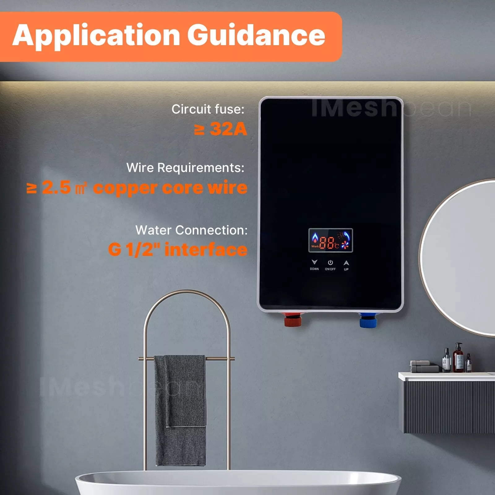 iMeshbean 6500W 220V Tankless Electric Hot Water Heater Instant Boiler On Demand Whole House US