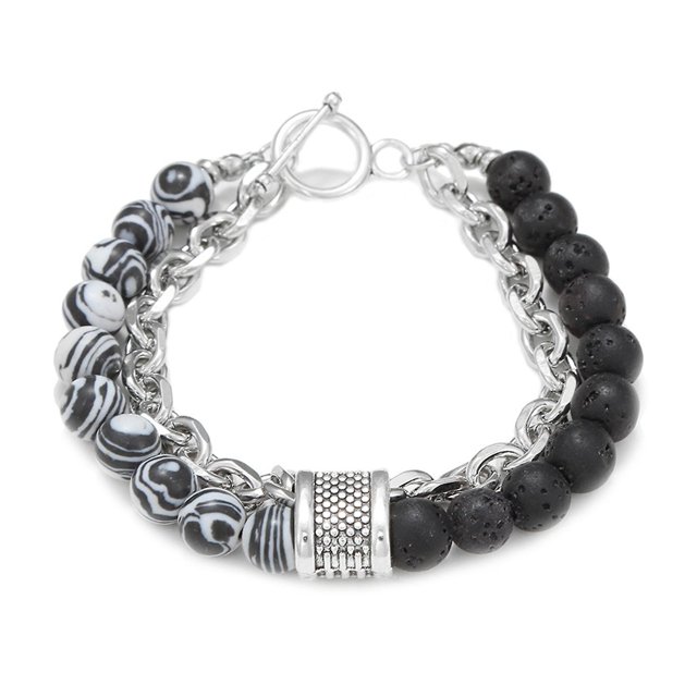 Pulsera de cuentas de piedra de ojo de tigre YONGSHENG para hombre cadena de eslabones negros de aleación