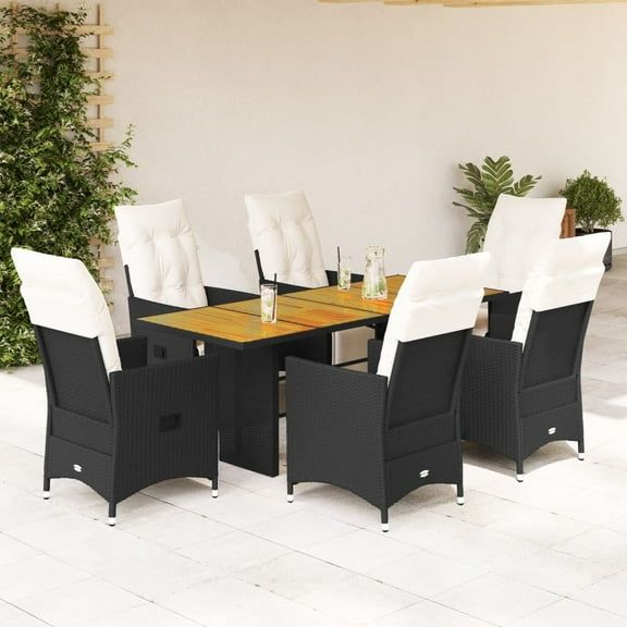 vidaXL Garden Dining Set Black, Cream White PE rattan 6-seater