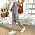 thumbnail image 5 of Casual Tapered Trousers for Women Vertical Stripes Elastic Drawstring High Rise Relaxed Fit Everyday Pants with Pockets, 5 of 5