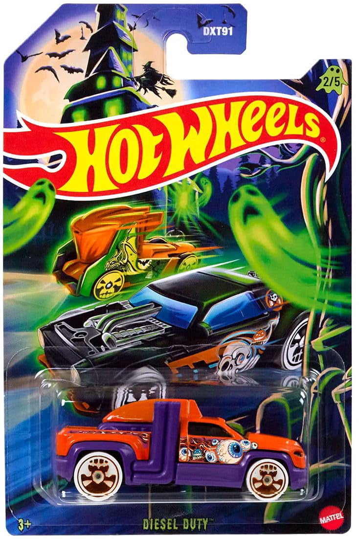 Hot Wheels Halloween Spooky Series Die-Cast Cars, Set of 5, Hollowback, Diesel Duty, Haul-O-Gram, Night Shifter, Culor DXT91-979H