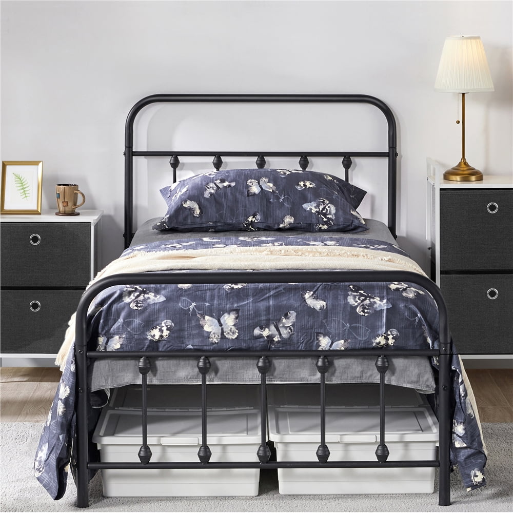 Easyfashion Black Iron Twin Bed With, Black Iron Twin Bed