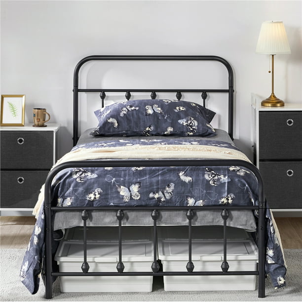 Easyfashion Black Iron Twin Bed With, High Twin Bed Frame