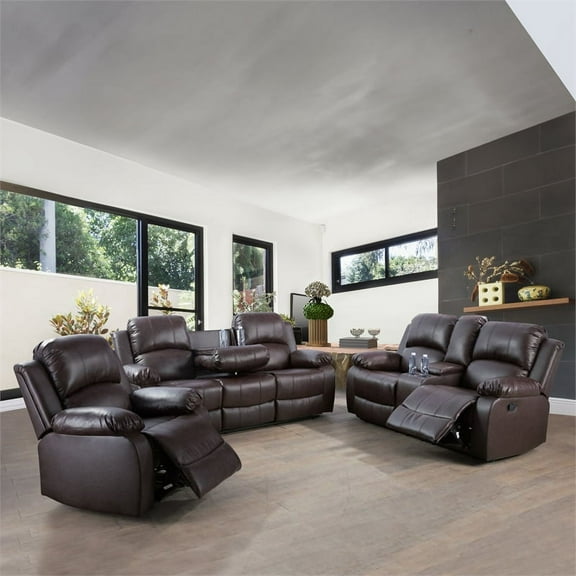 Lifestyle Furniture 3 Piece Modern Faux Leather Reclining Living Room Set Chocolate