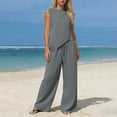thumbnail image 2 of Enjoytime Summer Outfits for Women Solid Color V-Neck Sleeveless Tank Tops with Pants Loungewear Set Vacation Travel 2 Piece Sets, 2 of 6