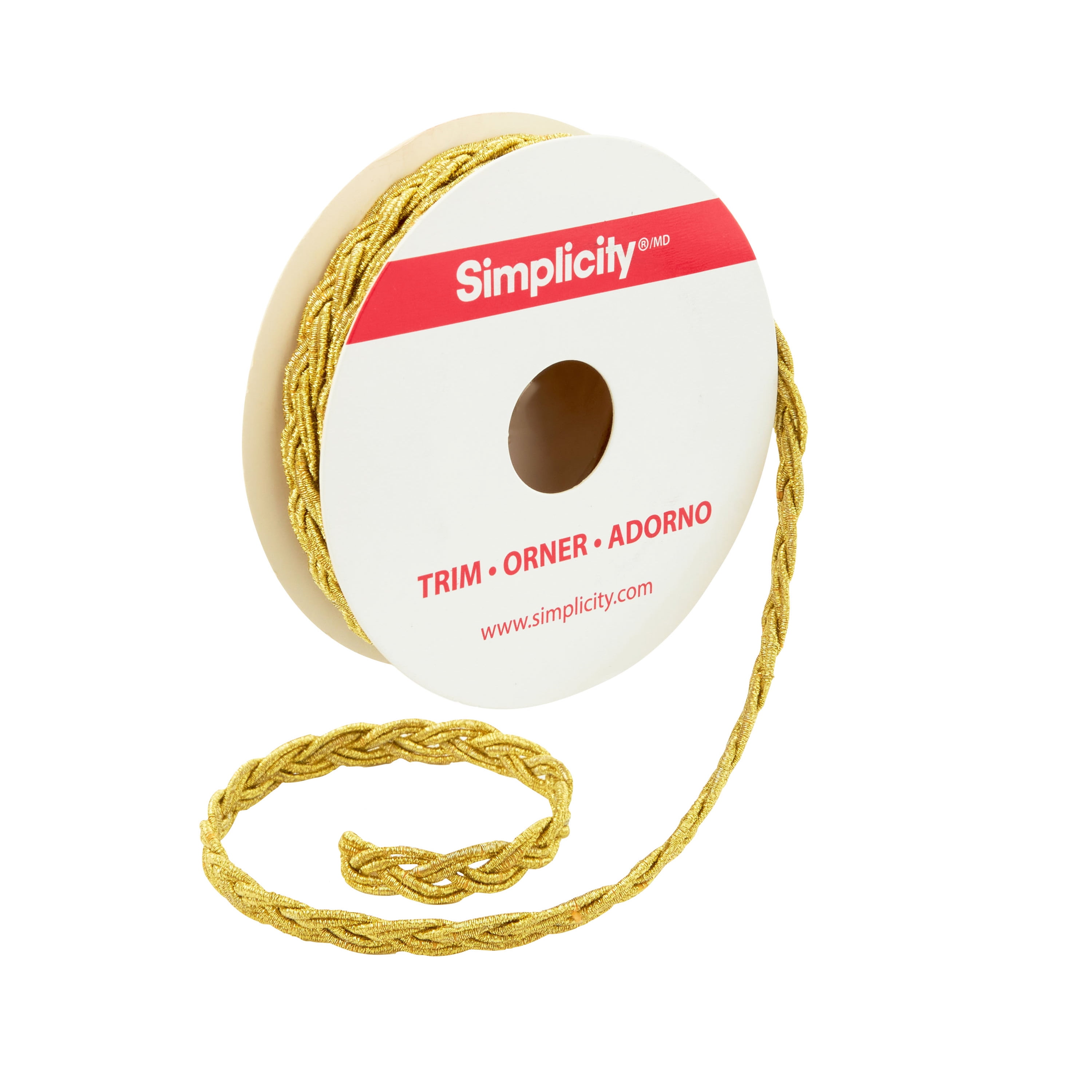 (2 pack) Simplicity Trim, Gold 1/4 inch Cord Braid Trim Great for Apparel, Home Decorating, and Crafts, 2 Yards, 1 Each