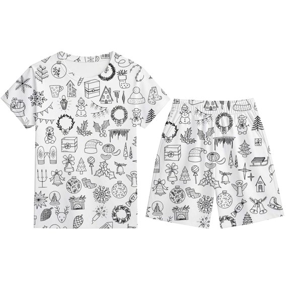 Toddler Boy Pajamas Lightweight Christmas Diy Stylish Print Short Sleeve Crew Neck T-Shirt And Shorts 2 Piece Pjs for Boys Size 3-4 Years