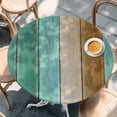 thumbnail image 3 of Round Table Cover 55-60 Inch Teal Brown Wooden Waterproof Reusable Table Cloth Round Fitted Vinyl Tablecloth with Elastic Edged for Parties Outdoors, Farmhouse Vertical Striped Art, 3 of 9