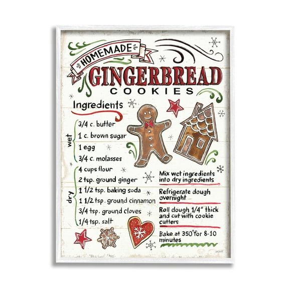 Stupell Industries Homemade Gingerbread Cookies Holiday Cooking Instructions Country Painting White Framed Art Print Wall Art, 16 x 20, Design by Anne Tavoletti