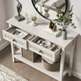 thumbnail image 4 of Superjoe Rattan Entryway Table Set of 2, Boho Console Table w/Widened Tabletop, Farmhouse Sofa Table w/Storage Shelf, Grayish White Foyer Table, 4 of 9
