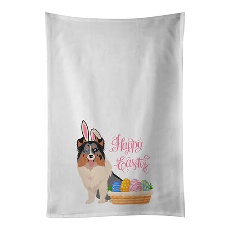 Blue Merle Sheltie Easter White Kitchen Towel Set of 2 Dish Towels 19 in x 28 in