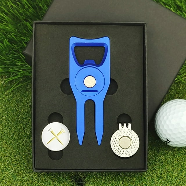 New Golf Gift Set Green Fork Aluminum Alloy CNC Anodized Ball Marker Divot Tool Repairer with Gift Box green