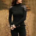thumbnail image 2 of Women's Fashion Turtleneck Lace Blouse Long Sleeve Casual Tops Pullover Sweater Comfortable Elegant T-Shirt Style, 2 of 4