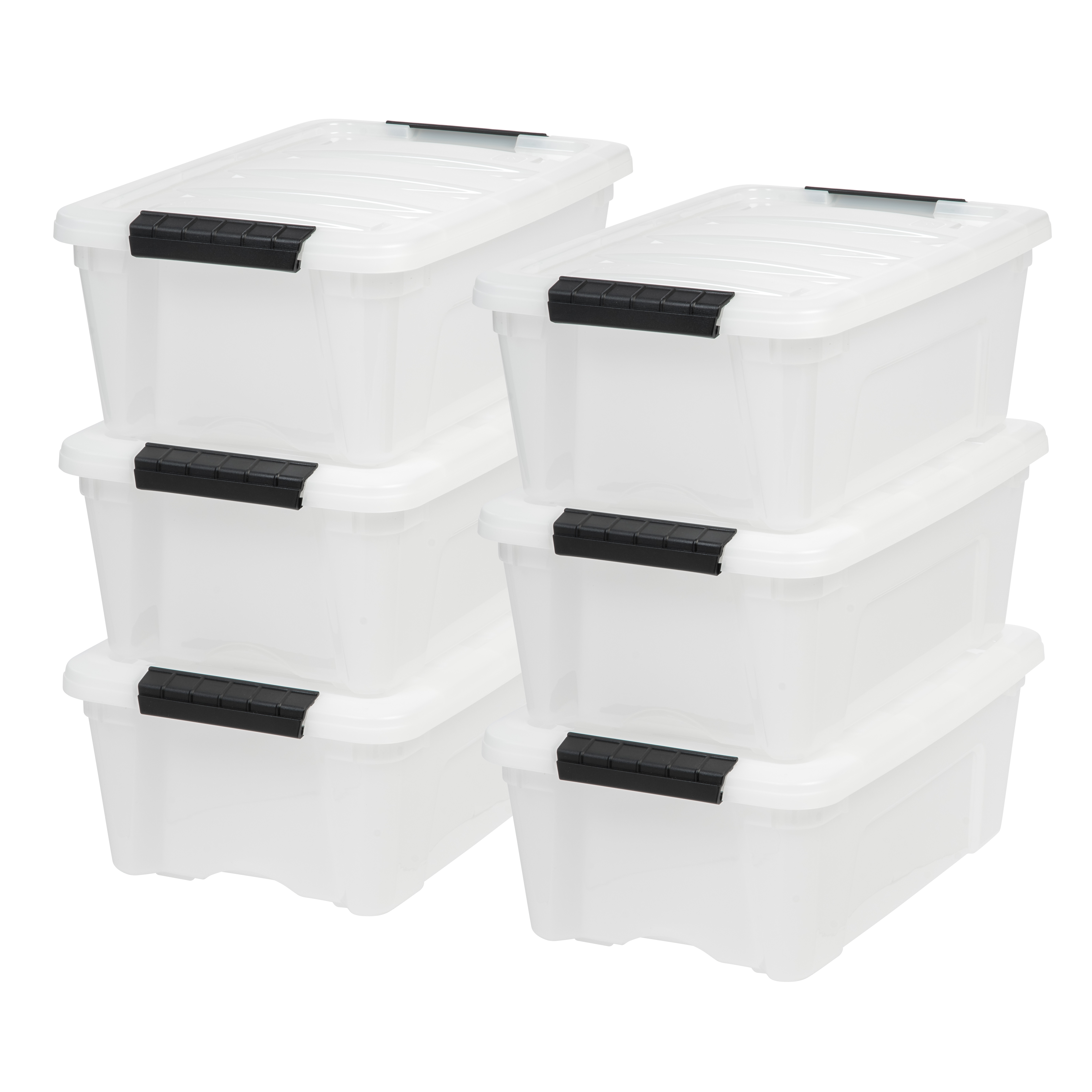 IRIS 13 Qt Stackable Plastic Storage Bins with Lids, Discreet- Pearl, 6Pk