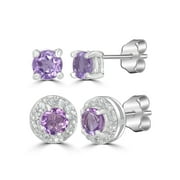 Gemistry Genuine Gemstone Amethyst 2 Pair Earring Set