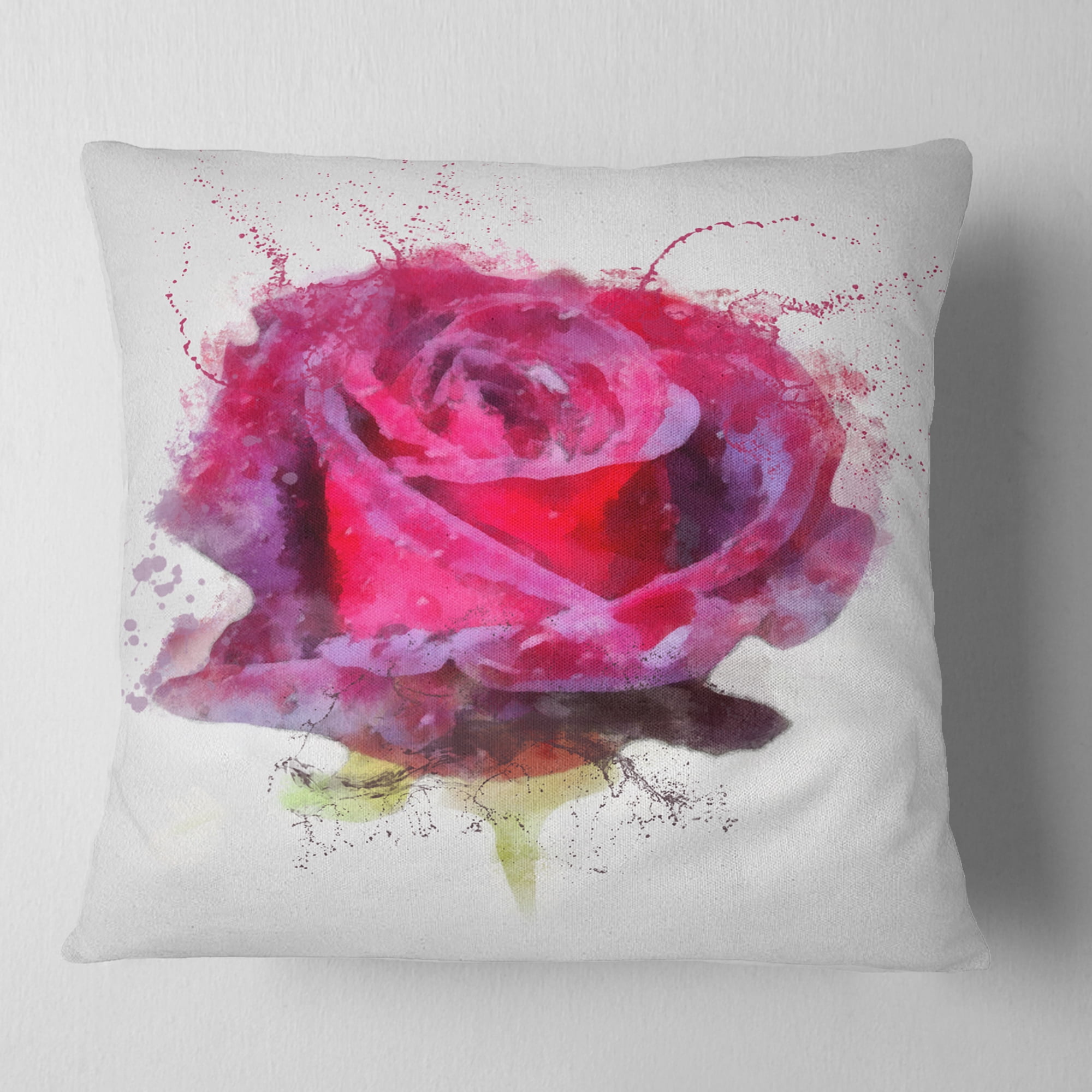 Designart Watercolor Dark Red Rose Sketch - Floral Throw Pillow - 18x18