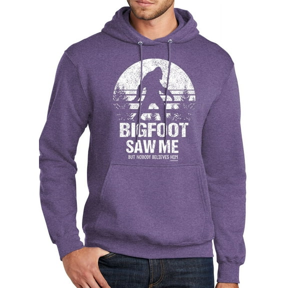 Mens Adult Bigfoot Saw Me Funny Hoodie Sweatshirt, XL Heather Purple
