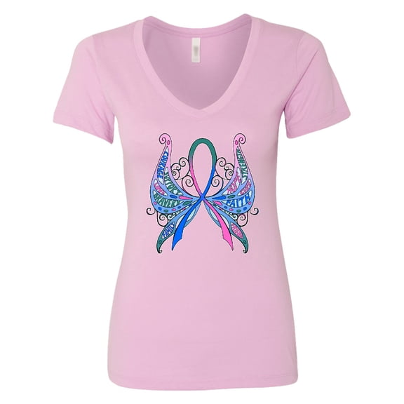 Inktastic Thyroid Cancer Awareness with Butterfly Ribbon Words Women's V-Neck T-Shirt