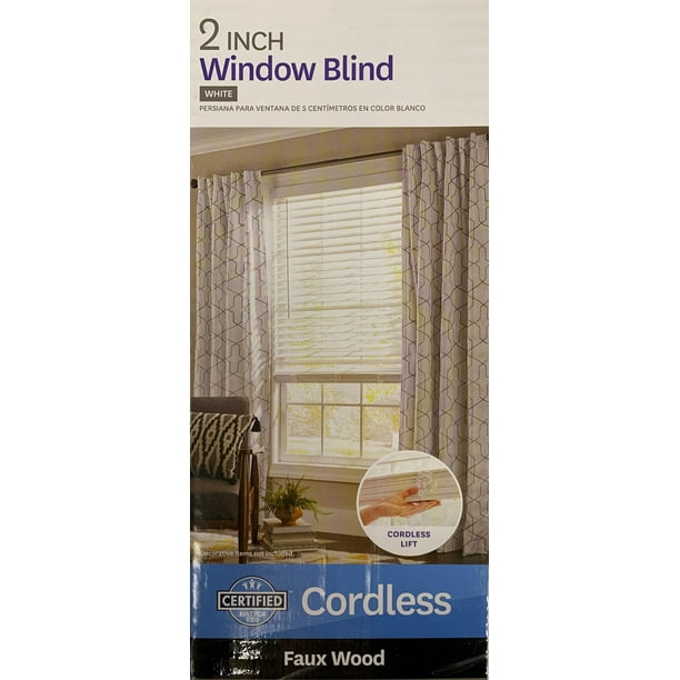 Better Homes & Gardens 2inch Cordless Faux Wood Blinds, White, 59"x64