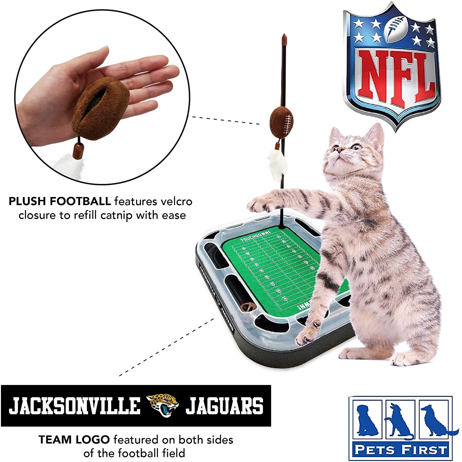 NFL Jacksonville Jaguars CAT Scratcher Toy with Catnip Plush & Feather Cat and Kitty Toy