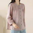 thumbnail image 6 of Babysbule Womens Tops Long Sleeve Fashion Women Cotton Linen Casual Solid Buttons Long Sleeves T-Shirt Blouse Tops, 6 of 9