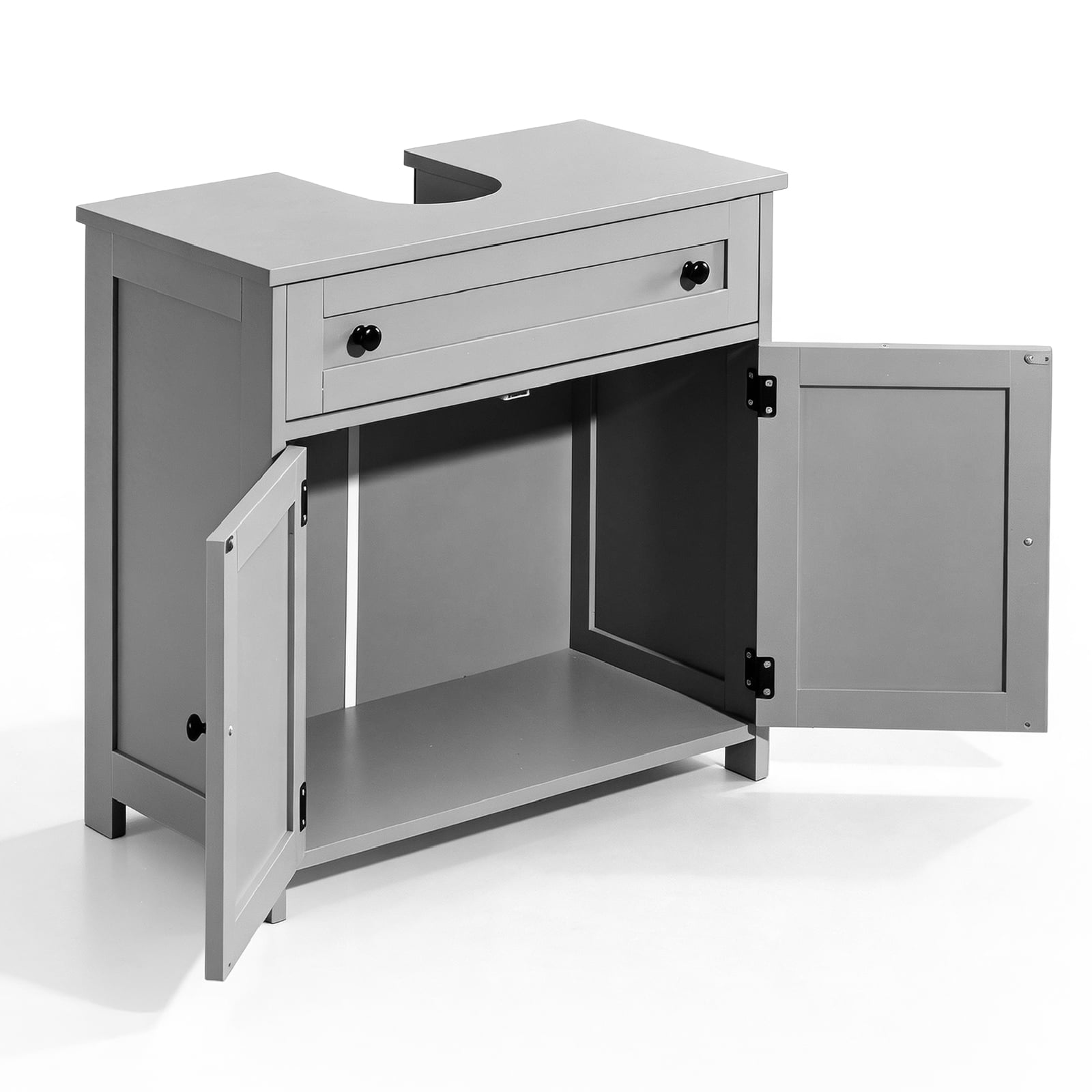 Ktaxon Bathroom Vanity Cabinet, Under Sink Pedestal w/ One Drawer and Two Doors, Wall - mounted Drainage, Gray