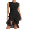 thumbnail image 4 of Women Y2K Tank Dress Sleeveless Backless Split Dress Irregular Mesh Ruffle Trim Midi Club Dress, 4 of 7
