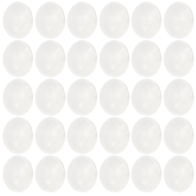 huevos de imitación de 30 piezas de 30 piezas pascua diy huevos pintados de huevos modelos de huevo para niños Conjunto de 30 huevos blancos de plástico (5.5 x 4.5 x 4.5 cm), vista frontal centrada en filas; superficie lisa con costura de molde visible, ideales para pintar y manualidades de Pascua, ejercicios de dibujo para niños y como accesorios para exhibiciones o utilería fotográfica.