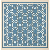 SAFAVIEH Courtyard Allison Geometric Bordered Indoor/Outdoor Area Rug, 6'7" x 6'7" Square, Blue/Beige