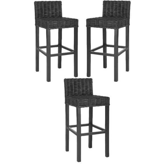 Home Square 29.5" Mango Wood Bar Stool in Black - Set of 3